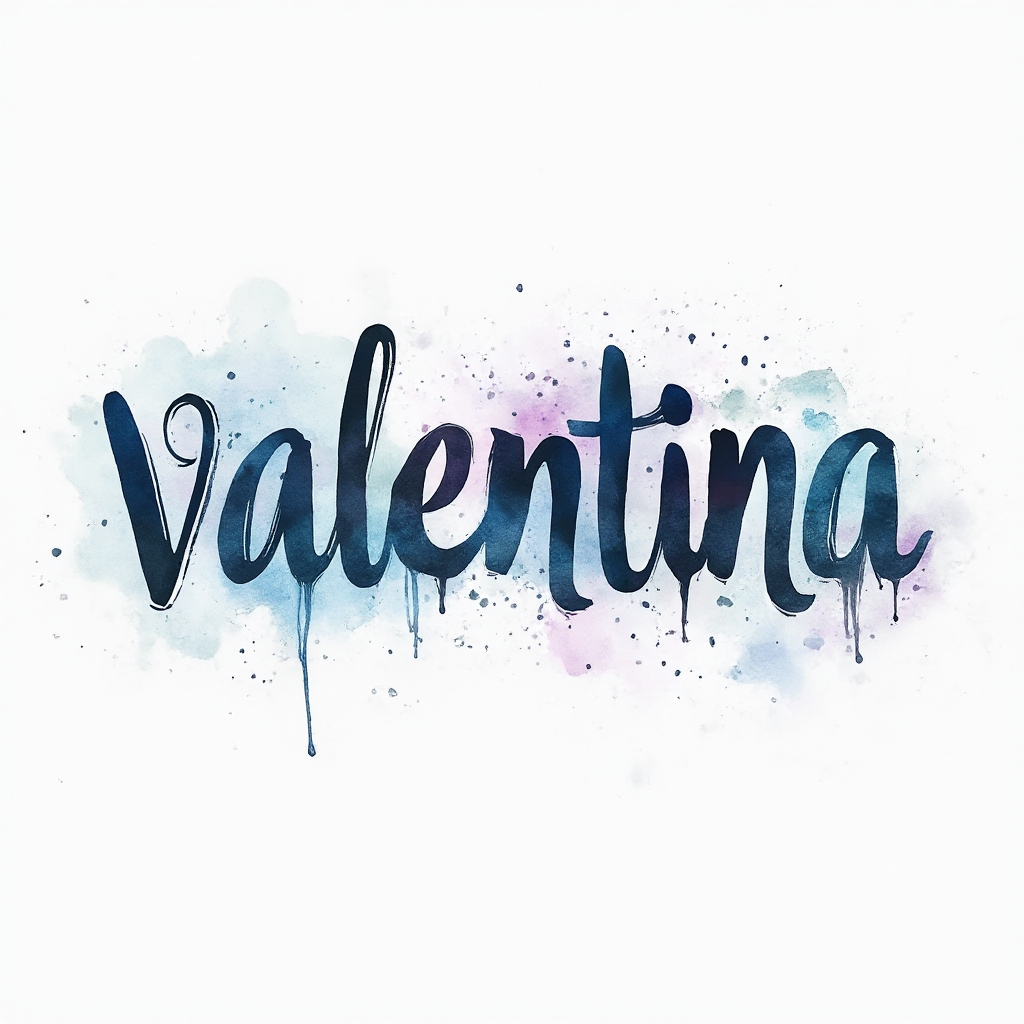 Watercolor tattoo concept of stylized lettering forming the name valentina with colorful ink splashes on white background
