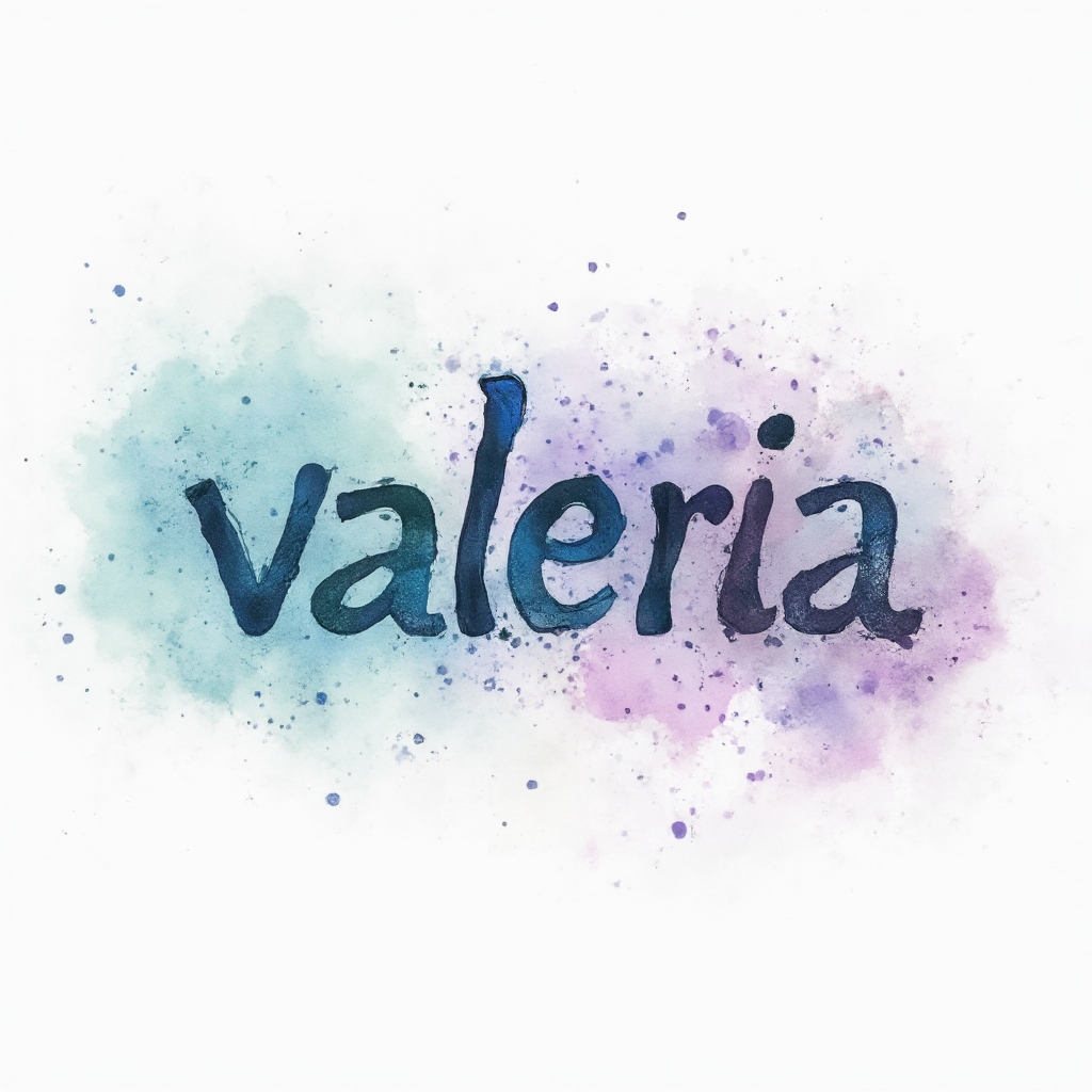 Watercolor-style artistic lettering of the name valeria with soft colorful gradients on a white background