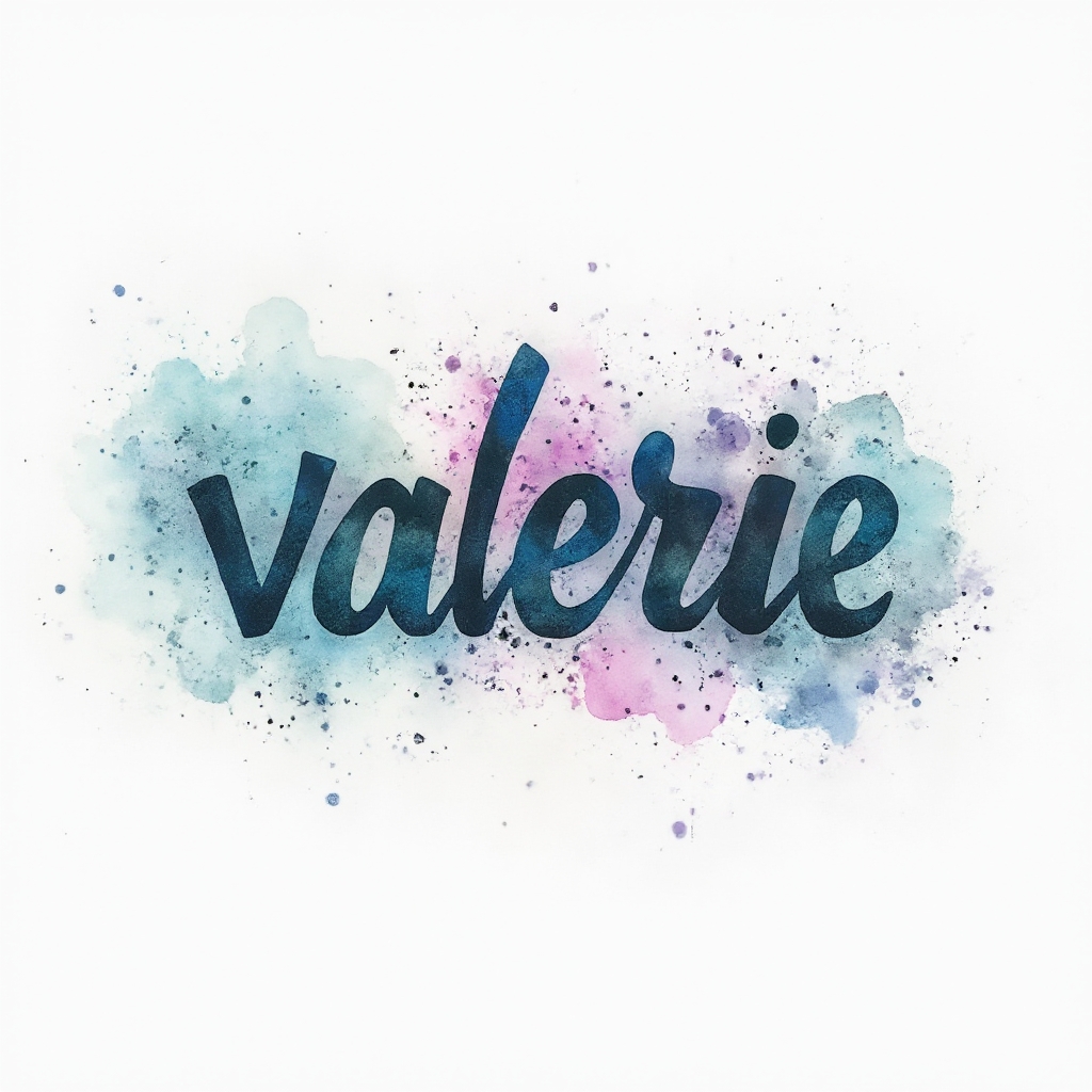 Watercolor tattoo concept of the name valerie in flowing multicolor ink on a white background.