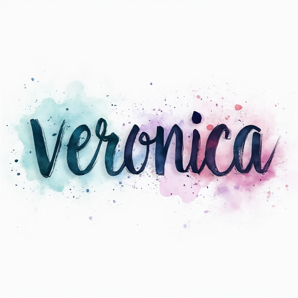 Watercolor tattoo concept of the name veronica in fluid colorful brushstroke lettering on a white background