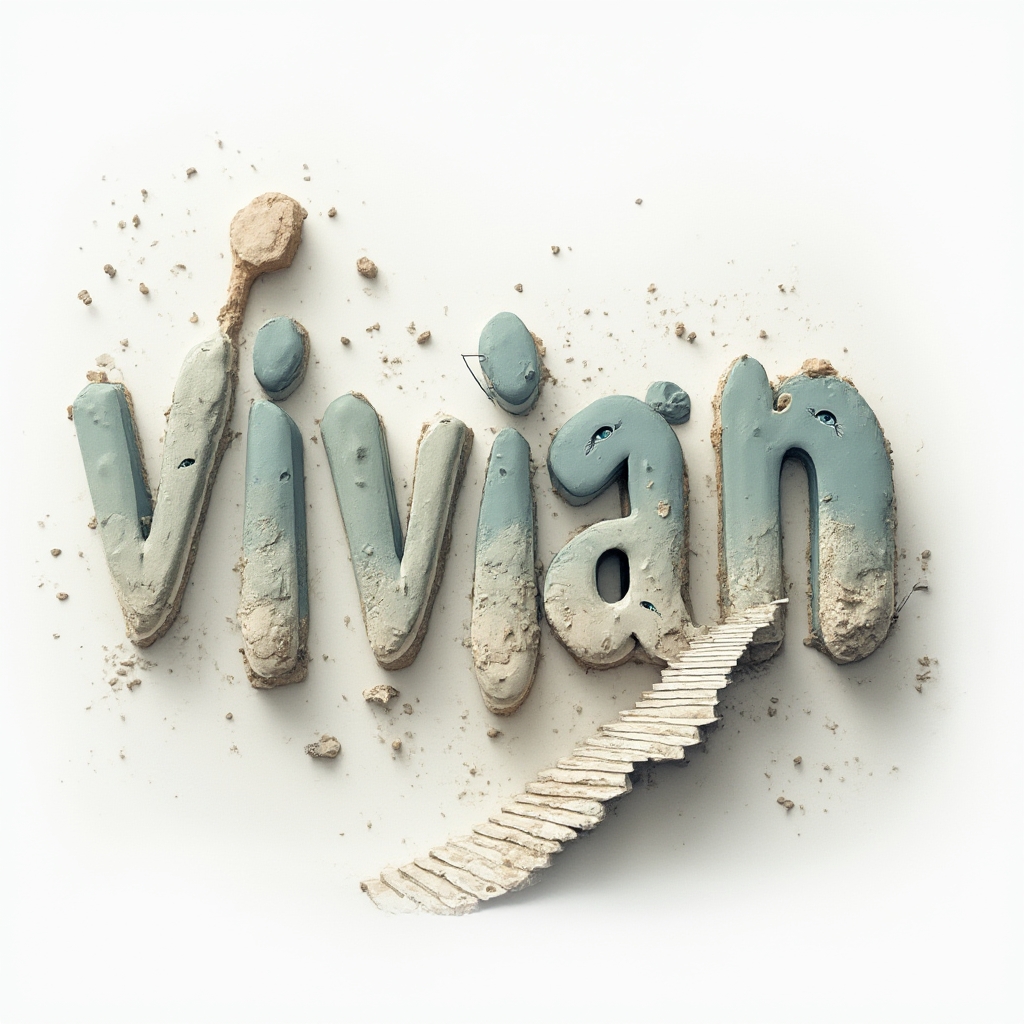 Surreal tattoo concept where the word vivian is built from dreamlike architectural shapes on a white background.