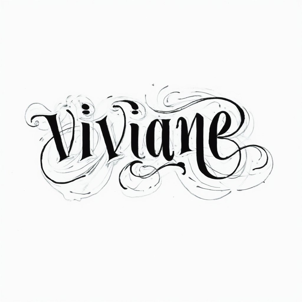 Abstract flowing tattoo concept of the name viviane made from elegant ornamental lines on a white background.