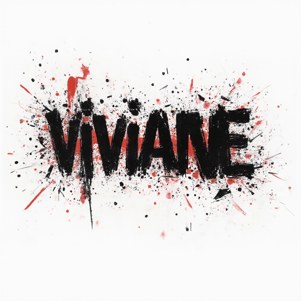 Trash Polka tattoo concept of the name viviane with bold black and red splashes and distressed lettering.