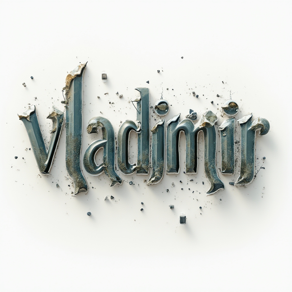 Surreal tattoo concept of the name vladimir with letters morphing into dreamlike shapes on a white background