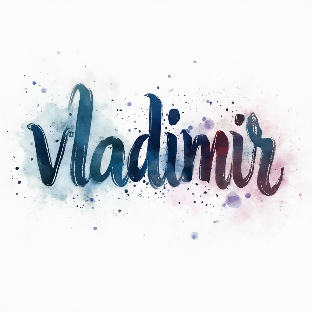 Watercolor-style tattoo concept of the name vladimir formed by colorful flowing paint strokes on a white background