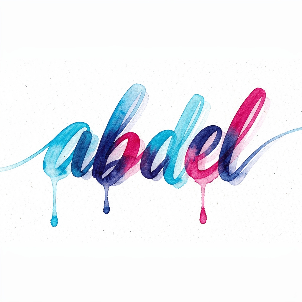 Watercolor tattoo design of the name Abdel on a white background