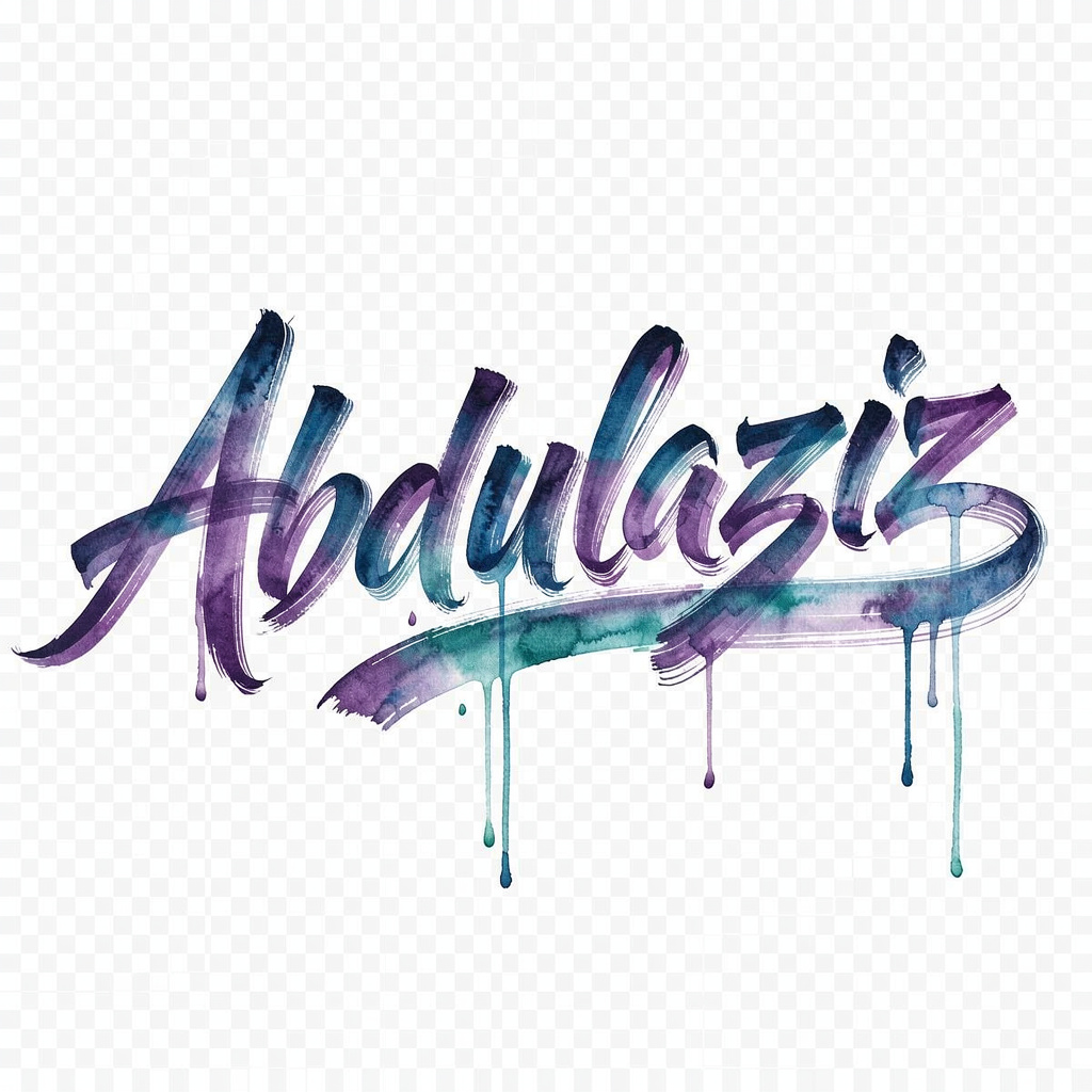 Watercolor tattoo design of the name Abdulaziz in flowing brushy colors