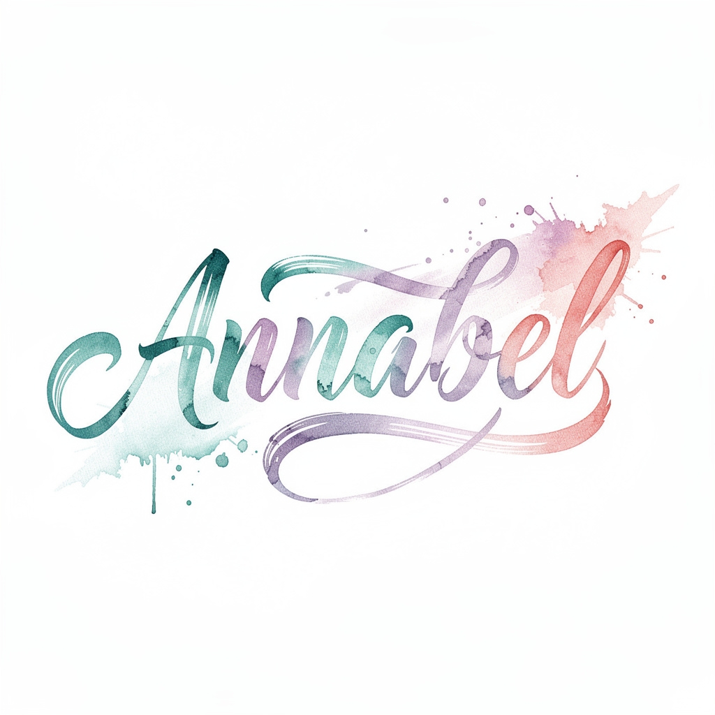 Watercolor-style tattoo design of the name Annabel on a white background.