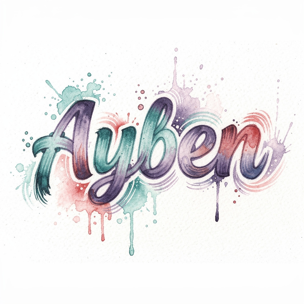 Watercolor-style tattoo design of the name Ayben on a white background