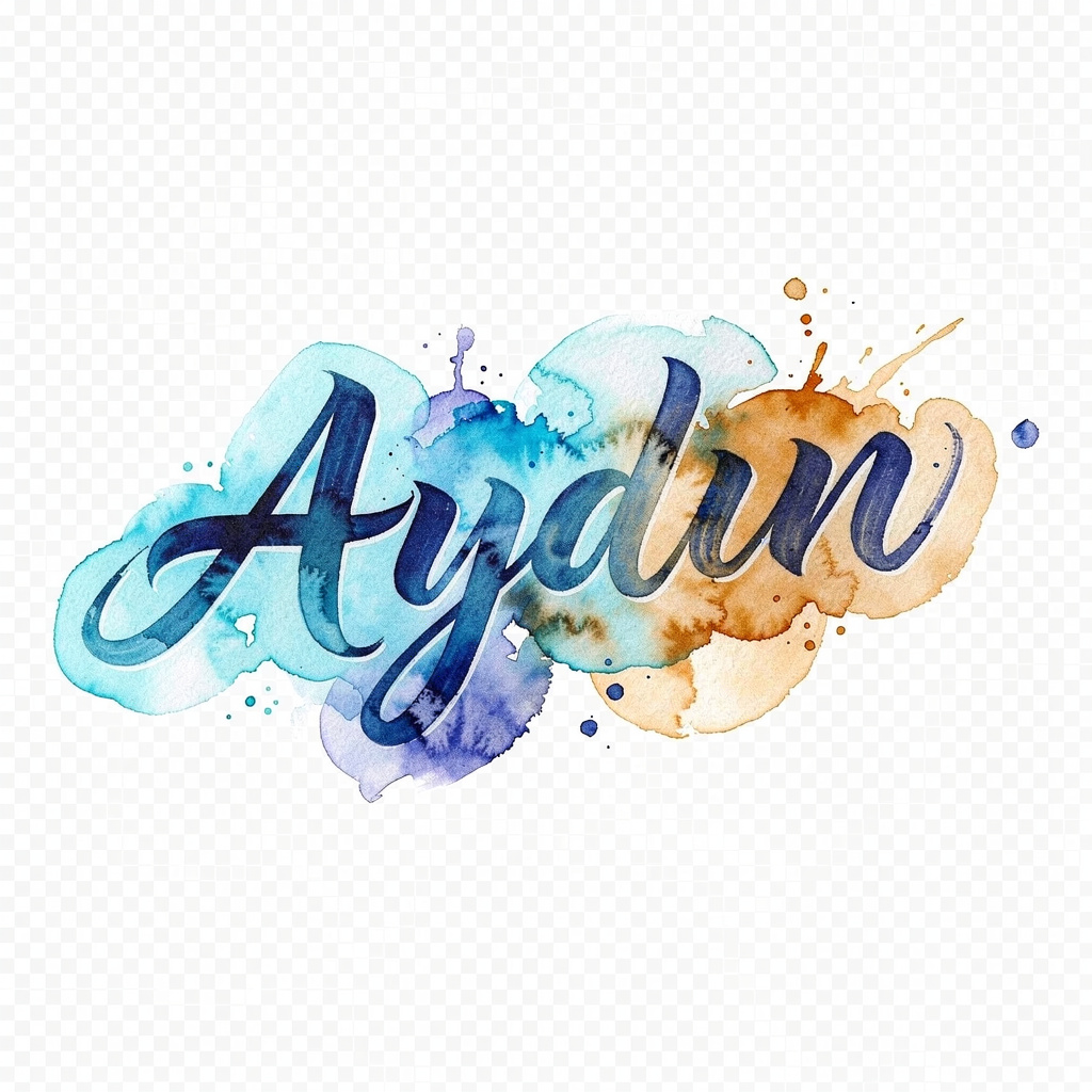 Watercolor tattoo design of the name Aydın with flowing ink splashes.