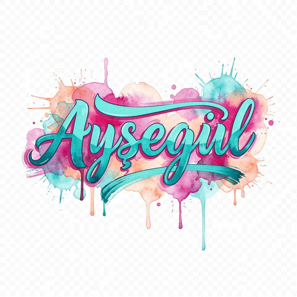Watercolor tattoo-style lettering of the name Ayşegül on a transparent background.