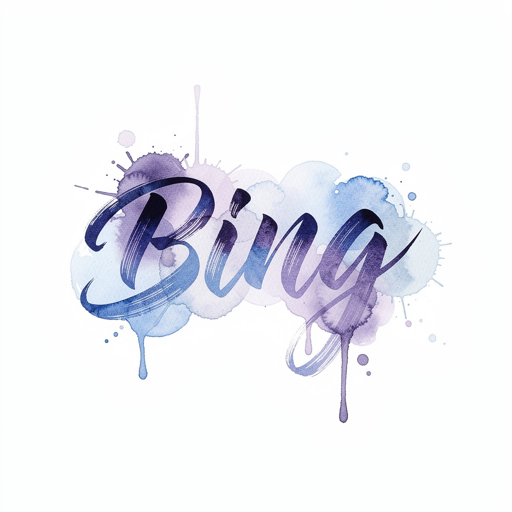 Watercolor tattoo design of the name Bing on a white background.