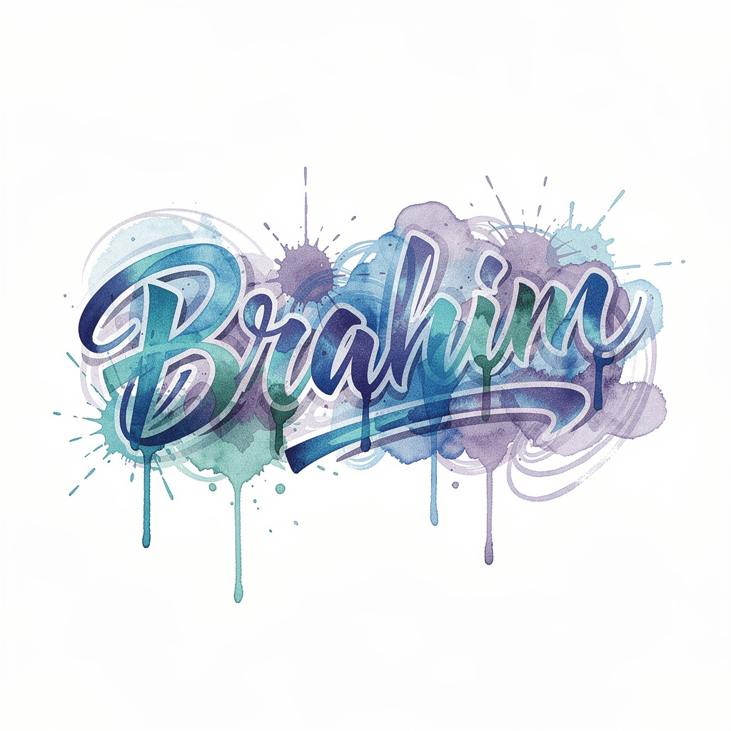 Watercolor tattoo-style design of the name Brahim on a white background