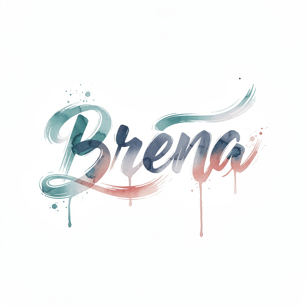 Watercolor tattoo design of the name Brena on a white background