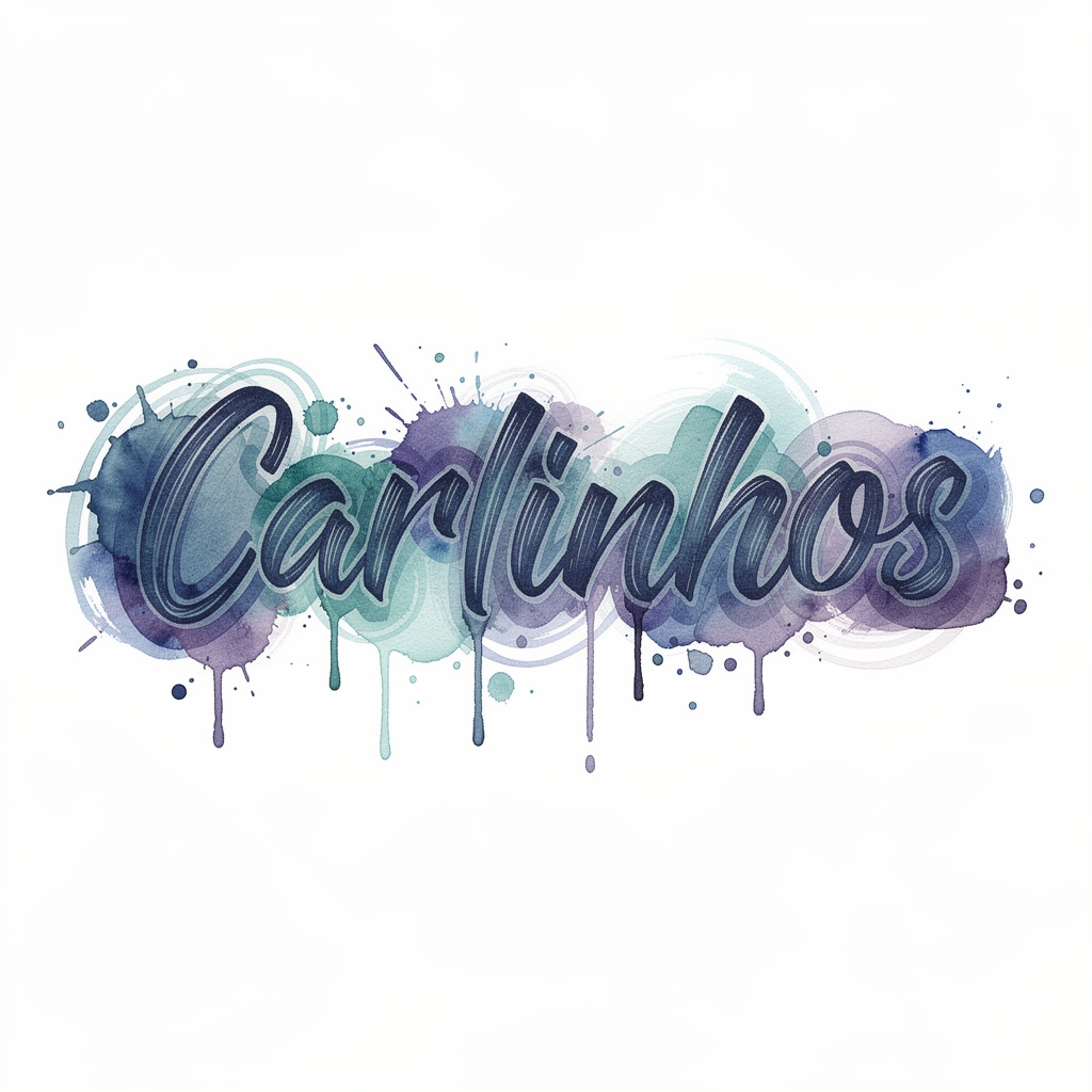 Watercolor tattoo design of the name Carlinhos on white background.