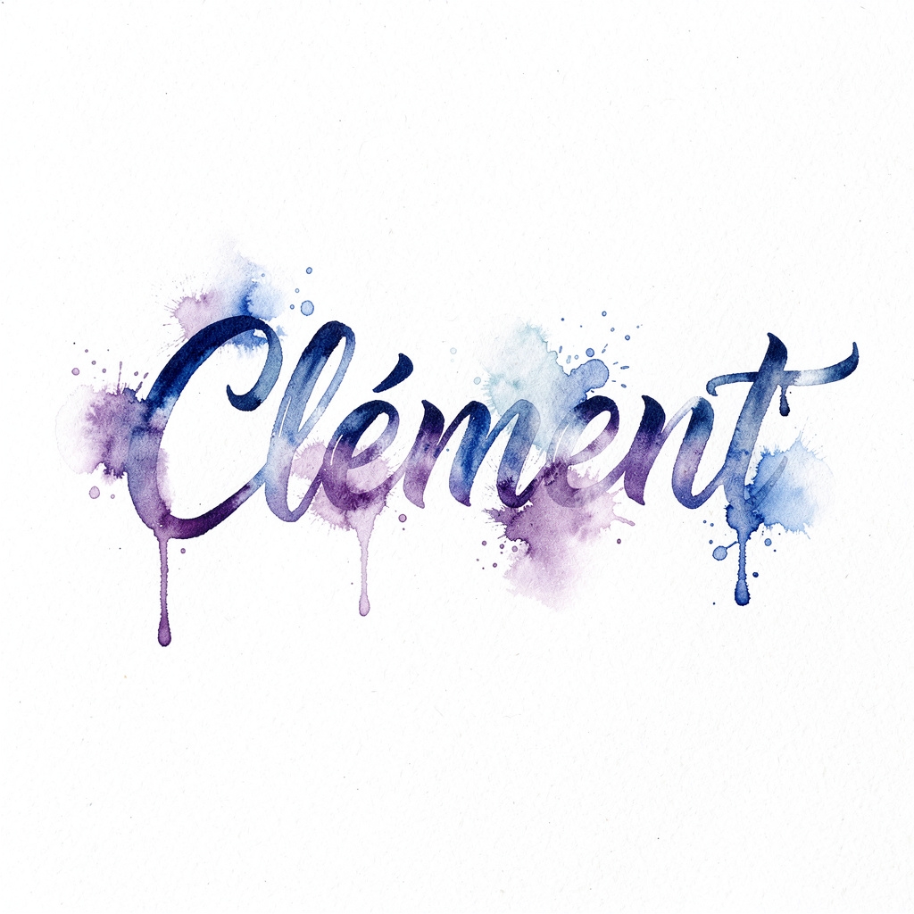Watercolor tattoo design of the name Clément on a white background