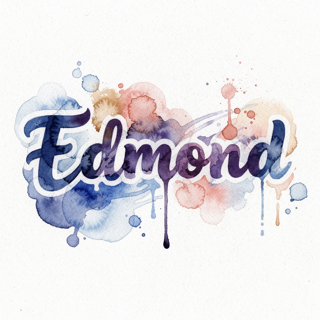 Watercolor-style tattoo artwork of the name Edmond on a white background