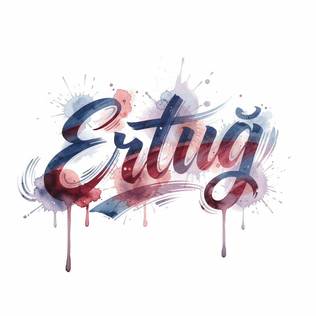 Watercolor-style tattoo artwork of the name Ertuğ on a white background