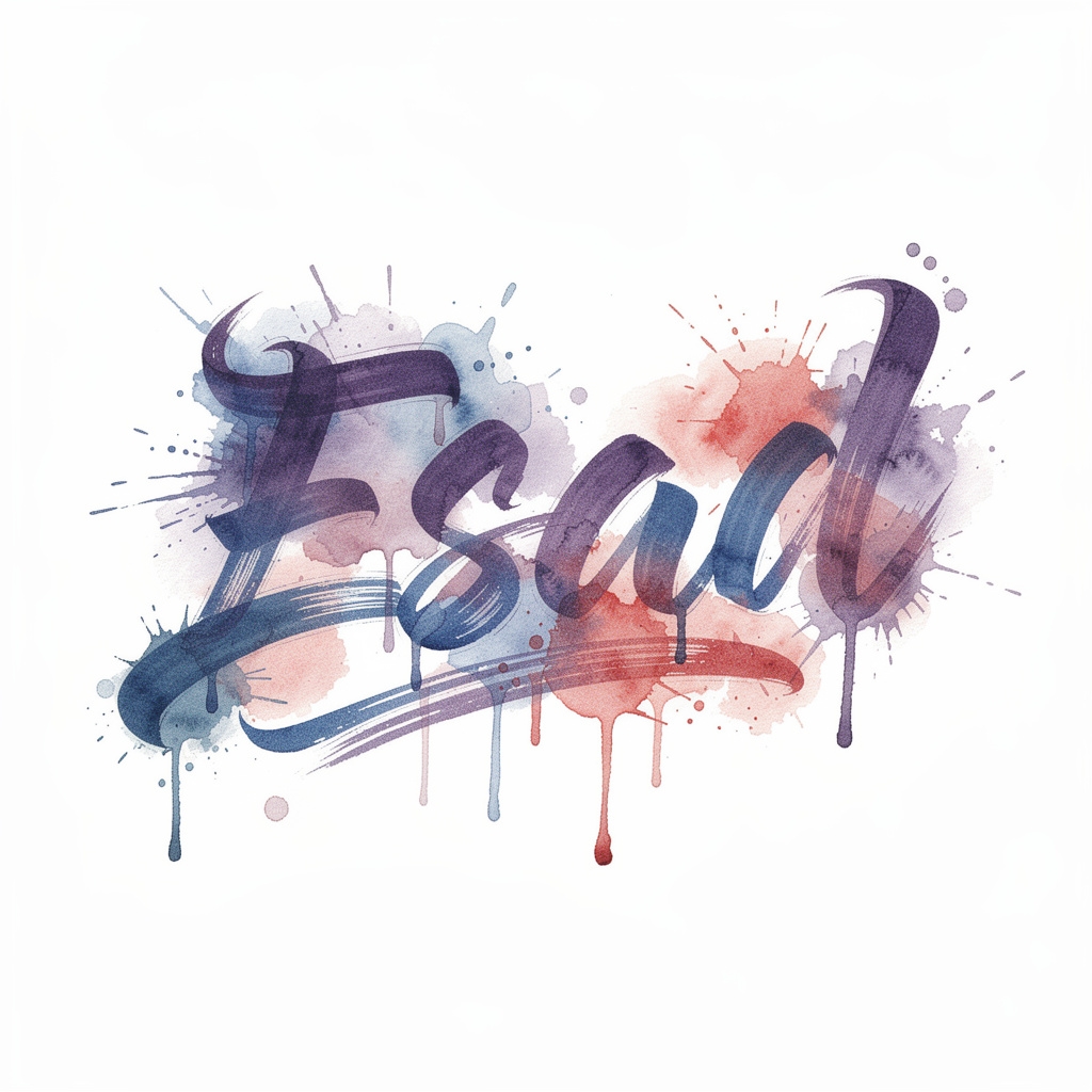 Watercolor tattoo-style design of the name Esad on a white background.
