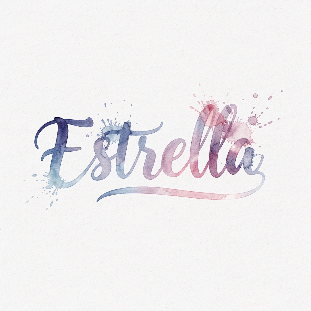 Watercolor tattoo design of the name Estrella on a white background.