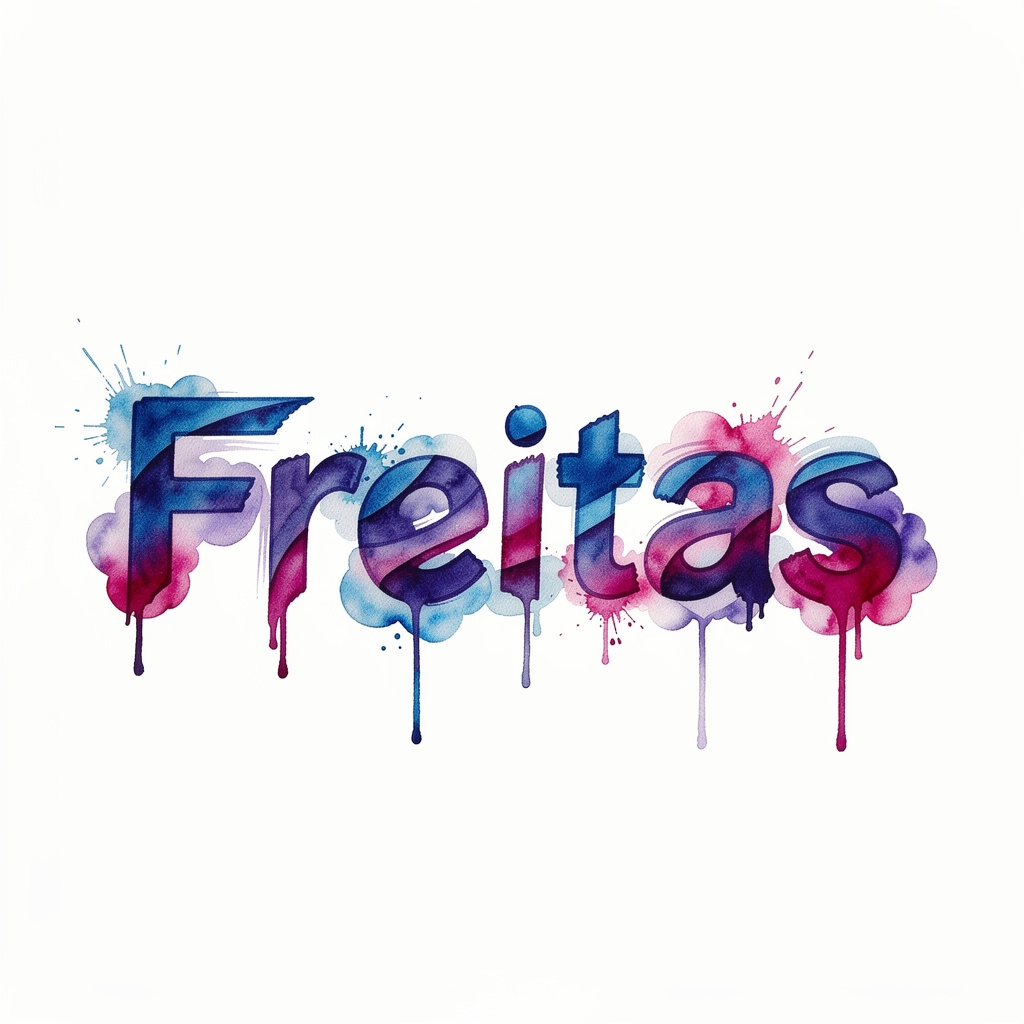 Watercolor-style tattoo design of the name Freitas on a white background.