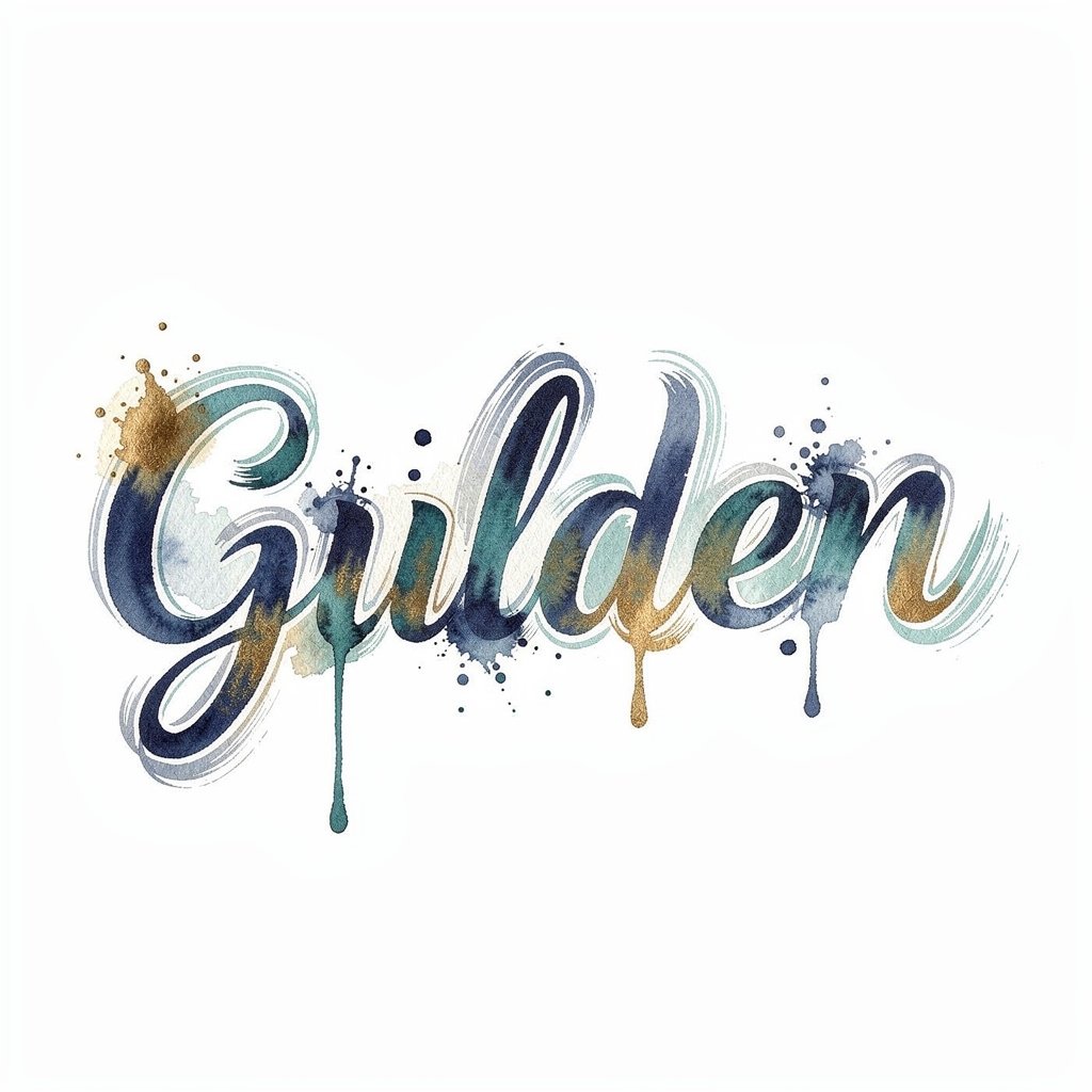 Watercolor tattoo-style design of the name Gulden on a white background