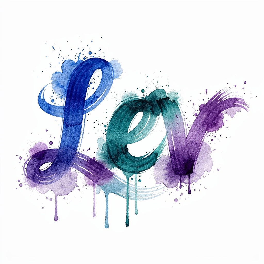 Watercolor tattoo design of the name Lev on a white background