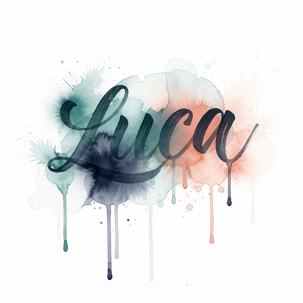 Watercolor tattoo-style artwork of the name Lucca on a white background.