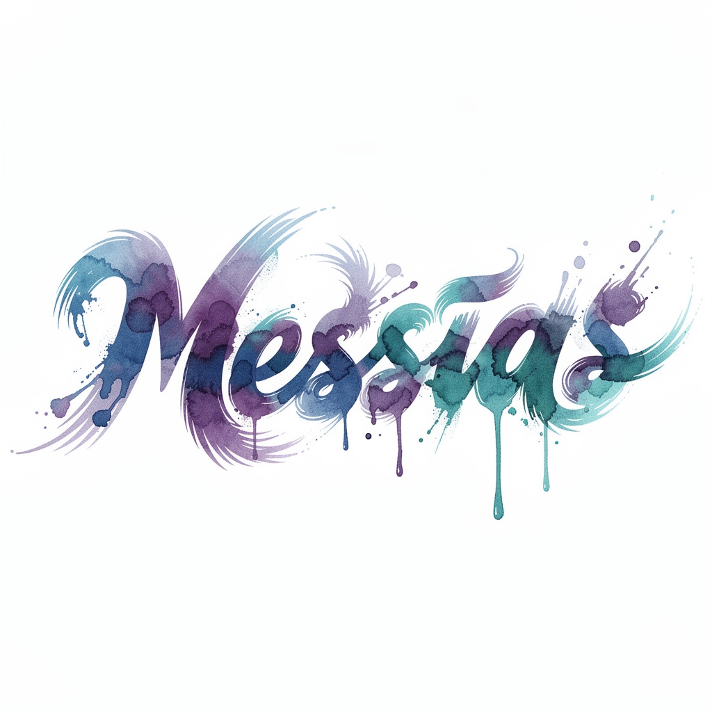Watercolor tattoo design of the name Messias on a white background.