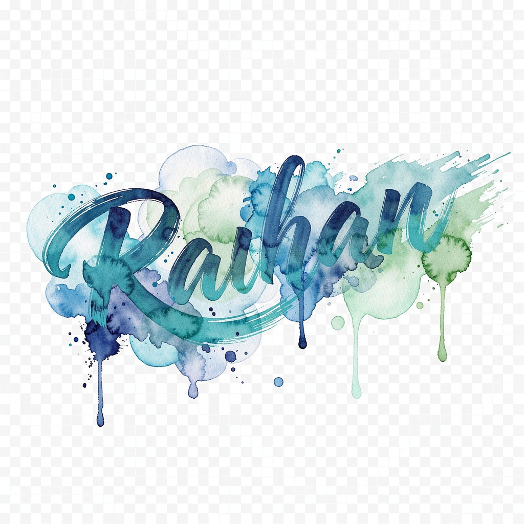 Watercolor-style Raihan name tattoo design on a transparent background.