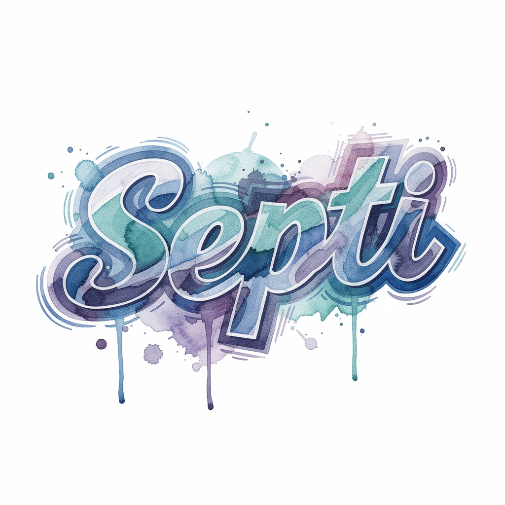 Watercolor tattoo-style artwork of the name Septi on a white background.