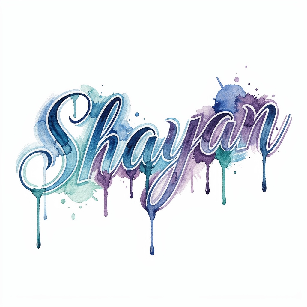 Watercolor-style tattoo design of the name Shayan on a white background.