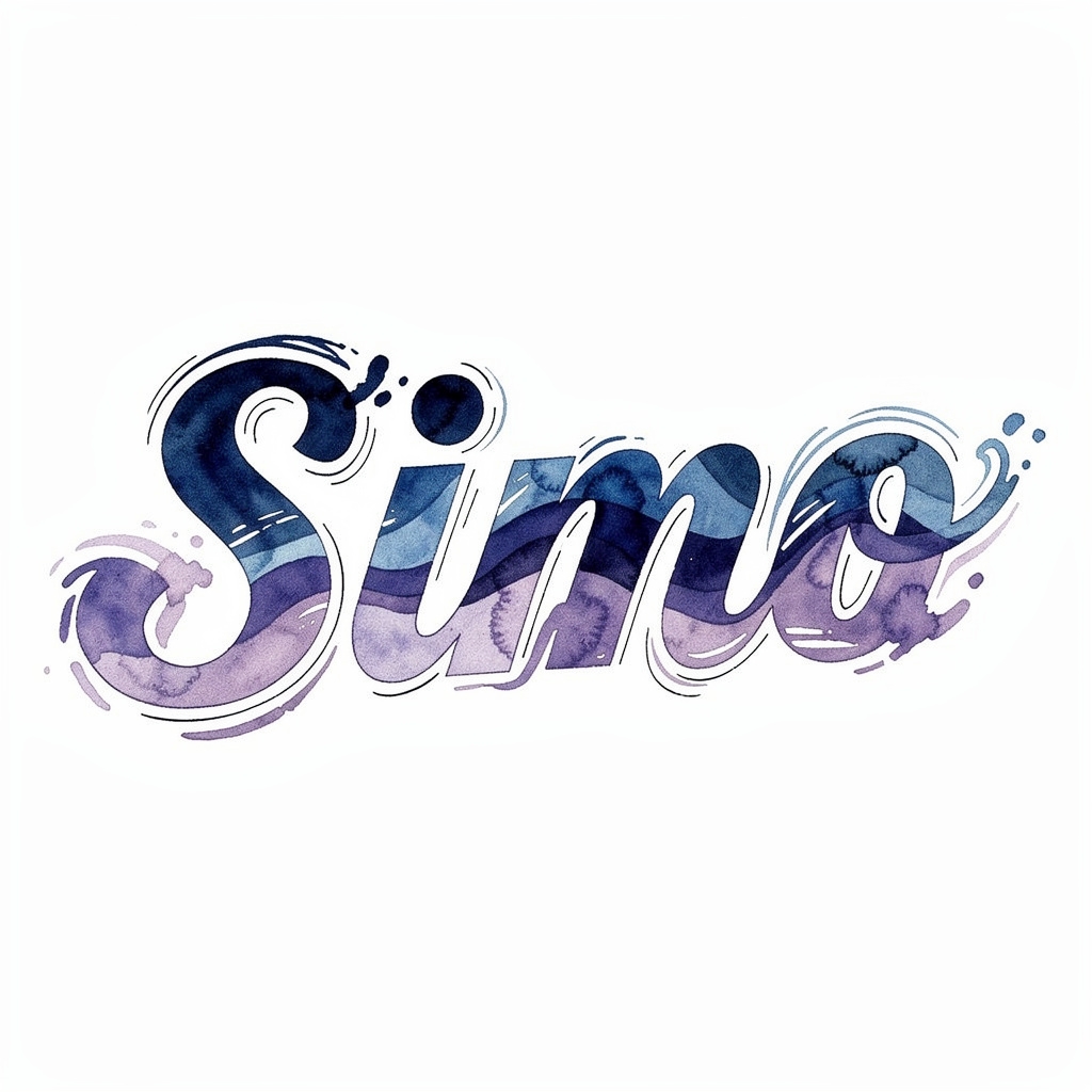 Watercolor tattoo design of the name Simo on a white background.
