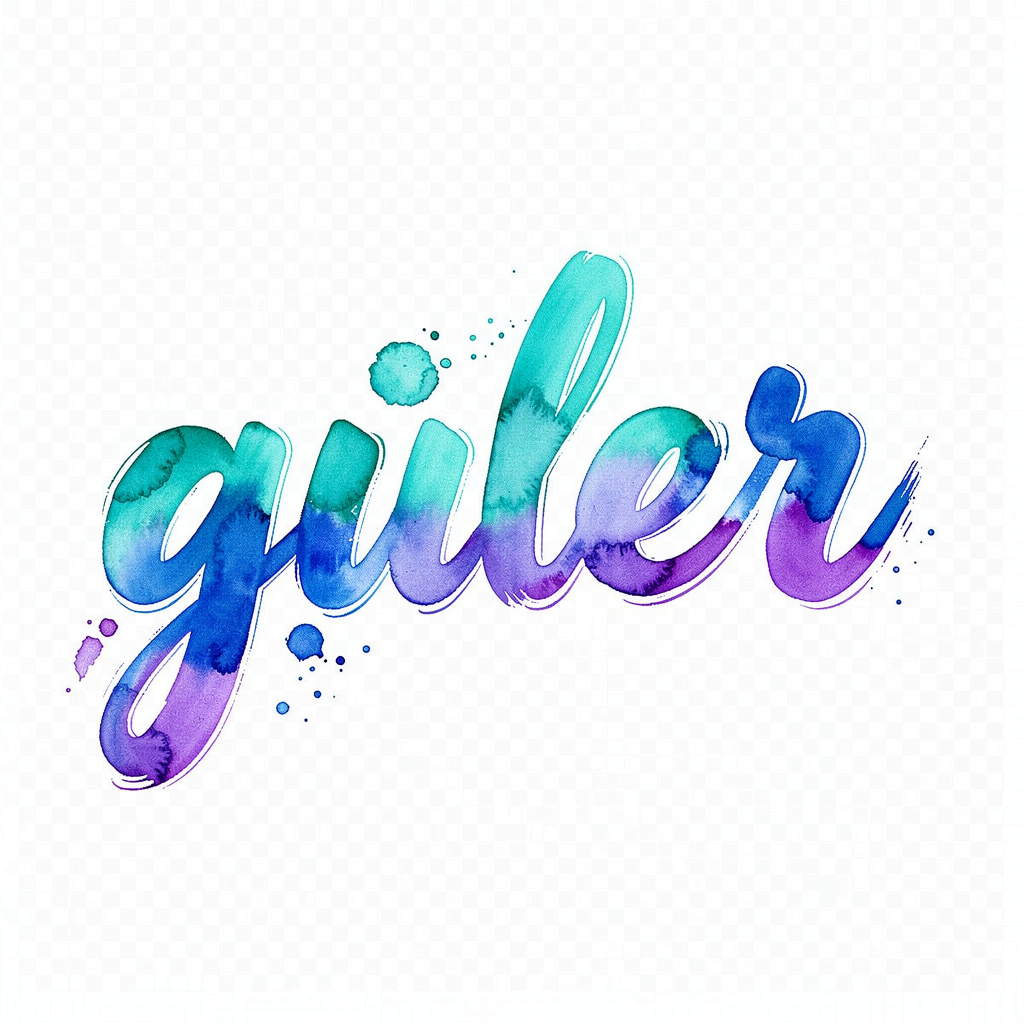 Watercolor-style tattoo design of the name Guler with flowing brush lettering.