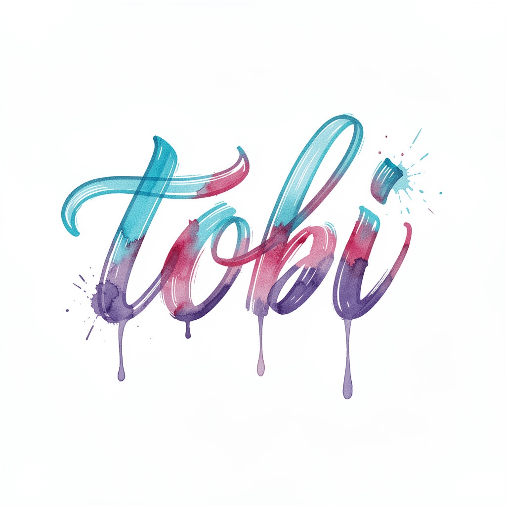 Watercolor tattoo design of the name Tobi on a white background.
