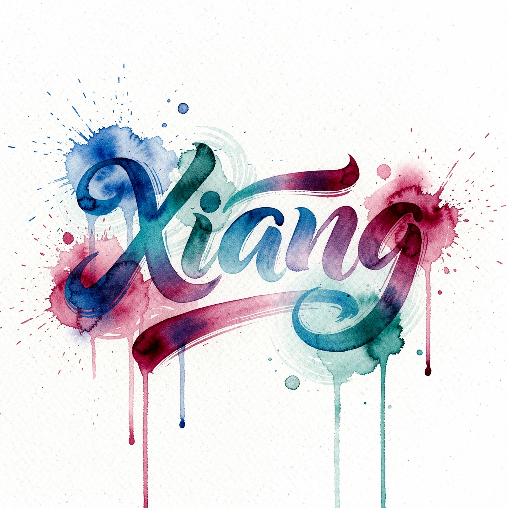 Watercolor tattoo design of the name Xiang on a white background.