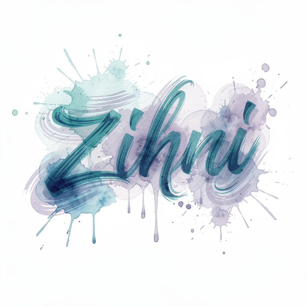 Watercolor tattoo design featuring the name Zihni integrated into flowing paint strokes on a white background.