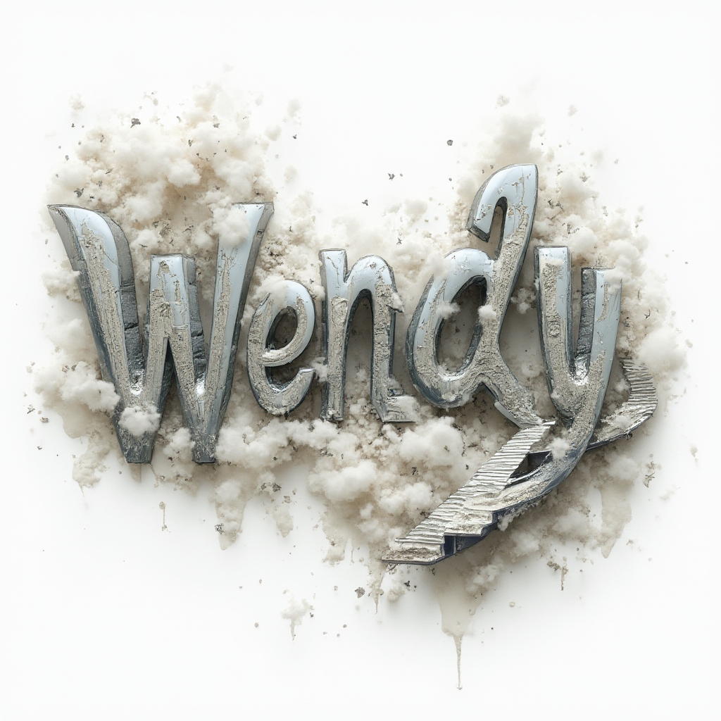 Surreal tattoo design where the letters of wendy transform into impossible dreamlike architectural forms on a white background.