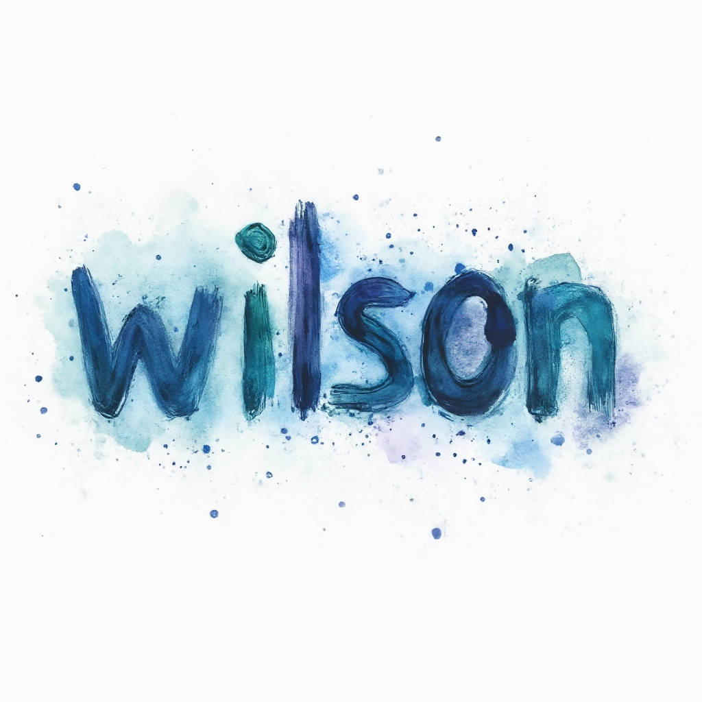 Watercolor splash tattoo concept where the name wilson is formed from colorful flowing paint strokes on a white background.