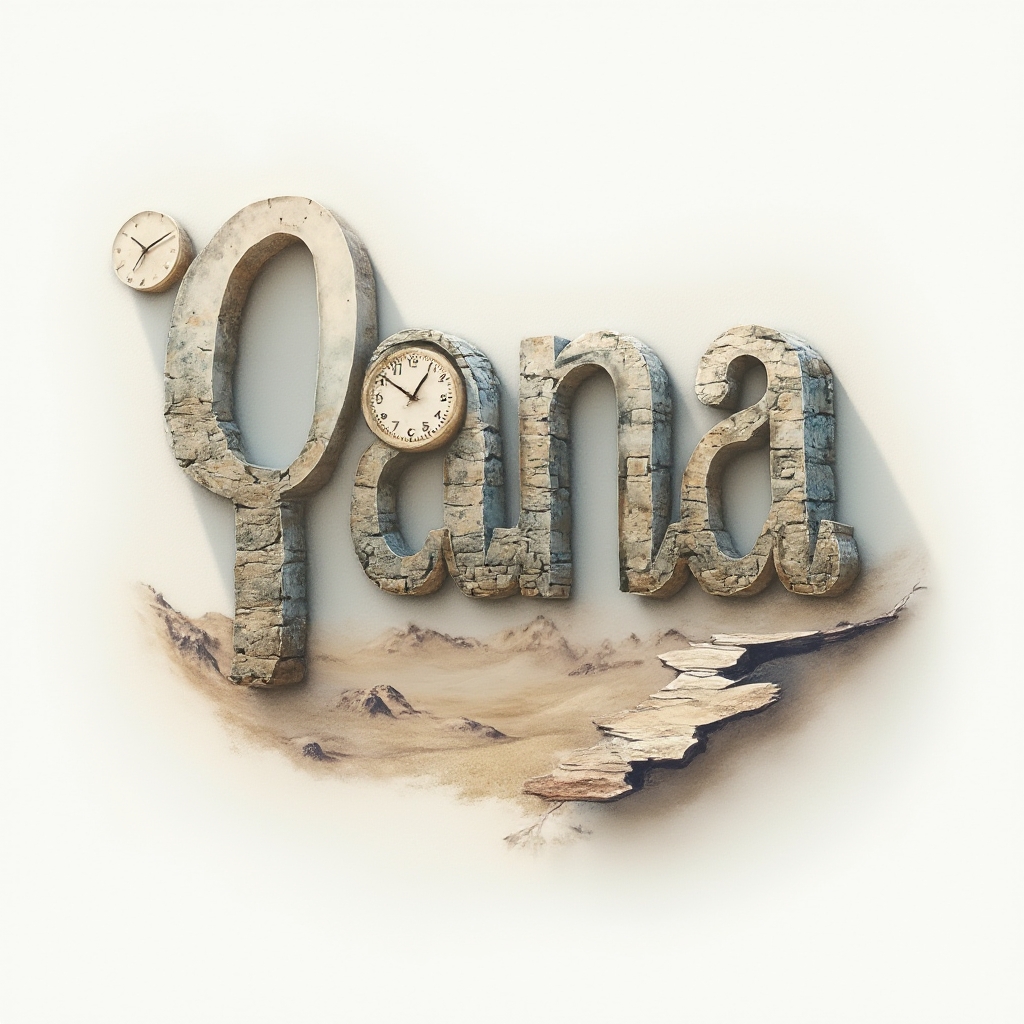 Surrealist tattoo design where the name yana is built from dreamlike, impossible floating structures on a white background.