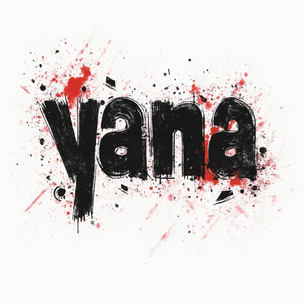 Trash Polka tattoo concept where the name yana is created with bold black strokes and red splashes on a white background.
