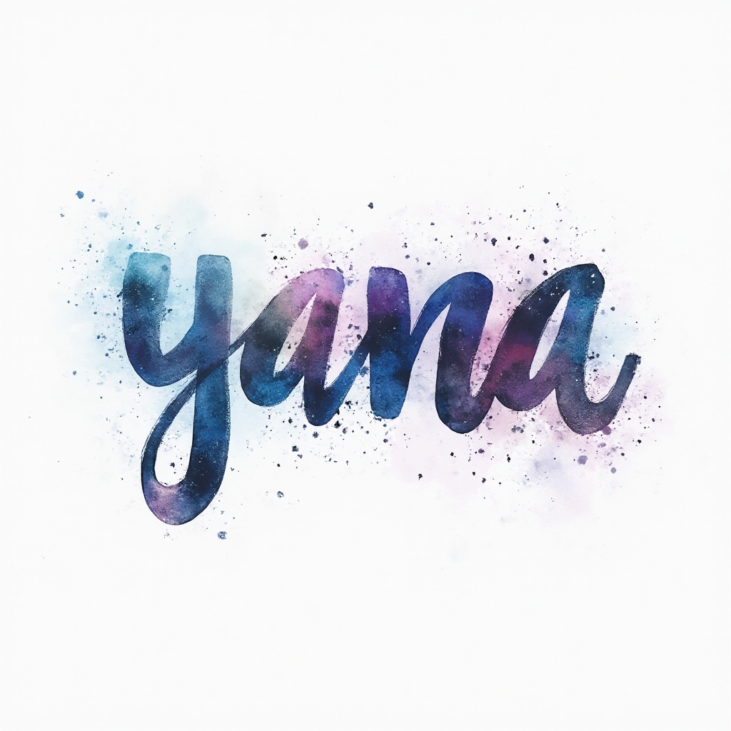 Watercolor galaxy-style tattoo concept where the name yana is formed by colorful ink brushstrokes on a white background.