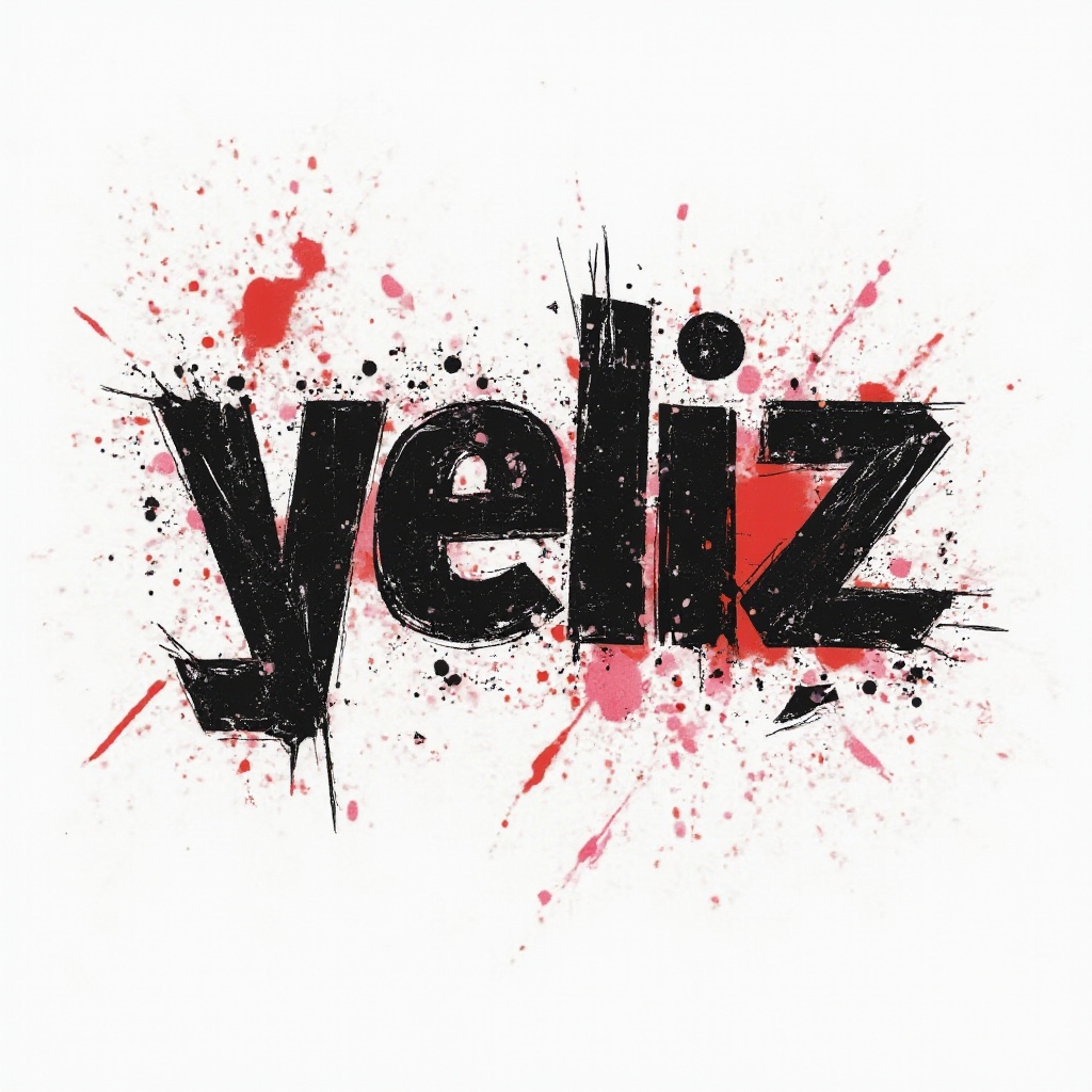 Bold Trash Polka tattoo concept forming the name yeliz from distressed black strokes and red splashes on a white background.