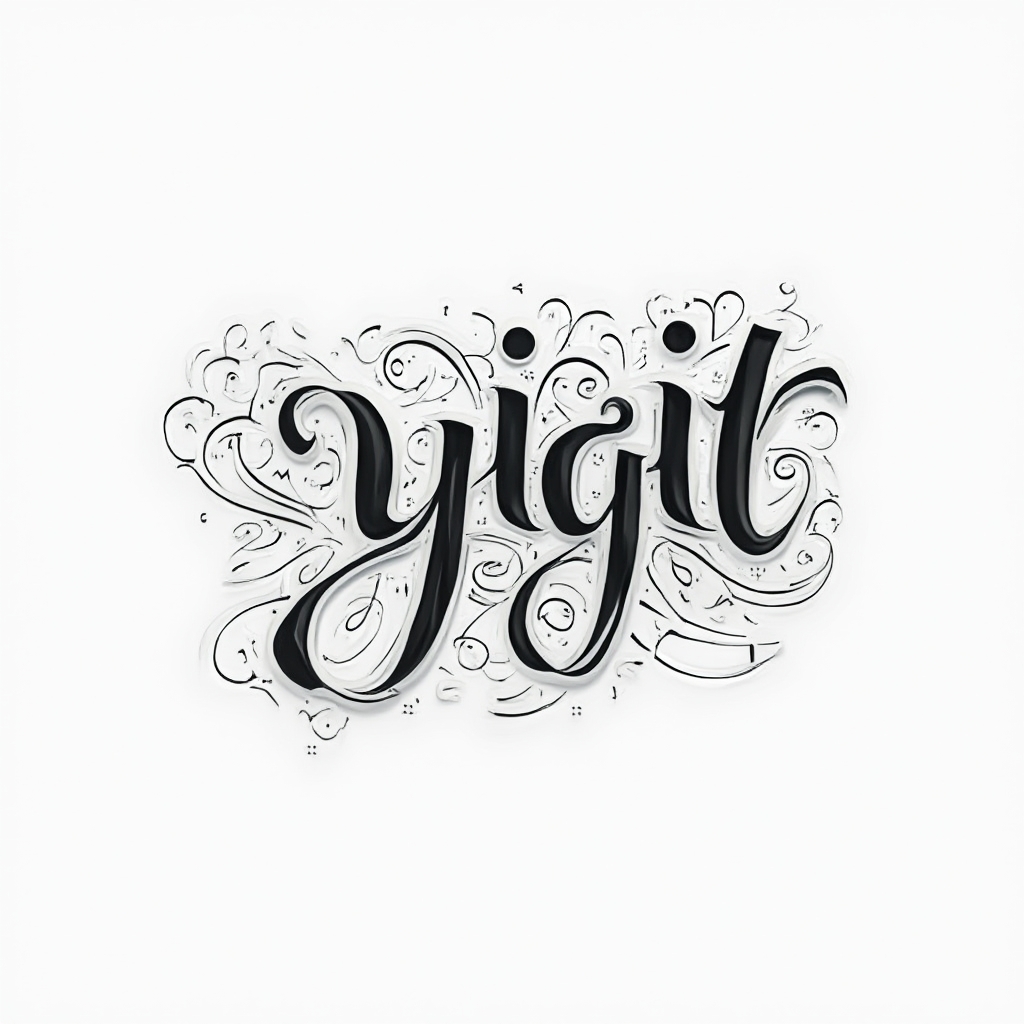 Abstract ornamental linework tattoo concept forming the name yigit on a white background
