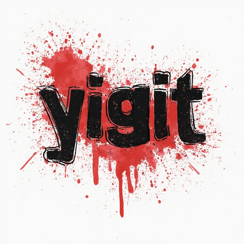 Trash Polka style tattoo concept of the name yigit with bold black and red graphic elements on white