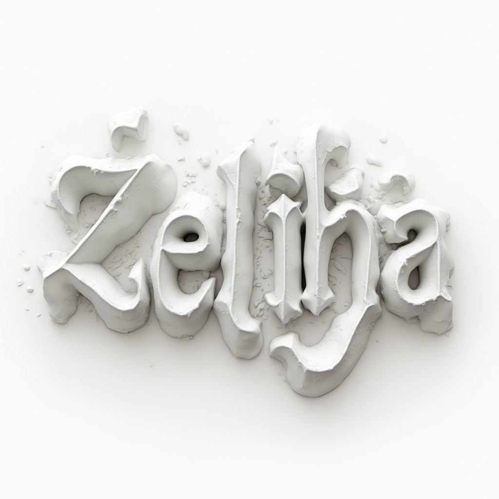 Surreal tattoo art concept where the name Zeliha forms floating, melting, dreamlike letters on white background.